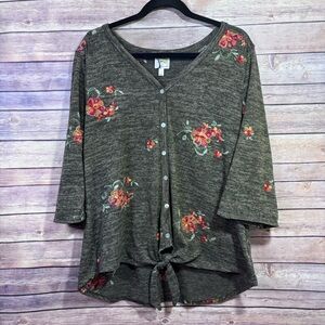 Fig & Flower Embroidered Knit Cardigan Top Tie Hem Bell Sleeves Boho Size 1X